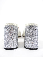 Miu Miu White and Silver Glitter Block Heel Mule - 40