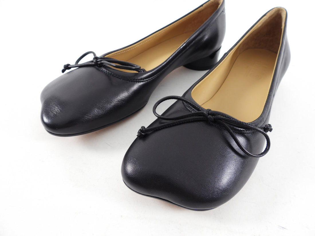 Maison Margiela MM6 Black Leather Tabi Ballerina Flats - 39.5