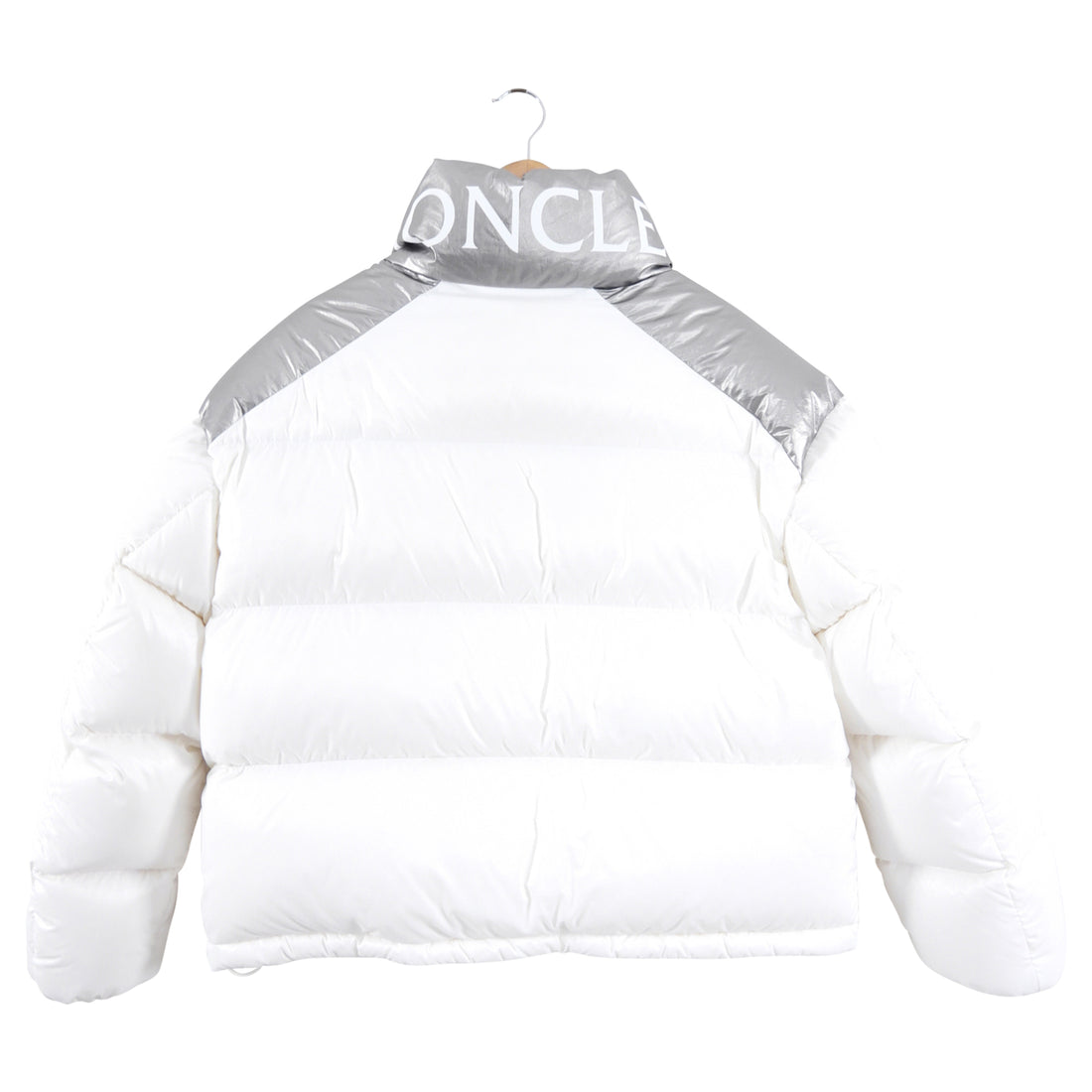 Moncler Silver and White Logo Cuscute Puffer Jacket - Moncler 4 / L