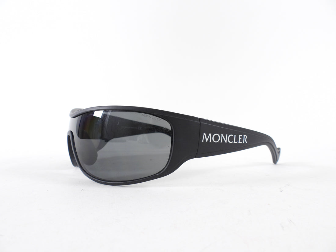 Moncler Black Wrap Sunglasses with Logo at Sides