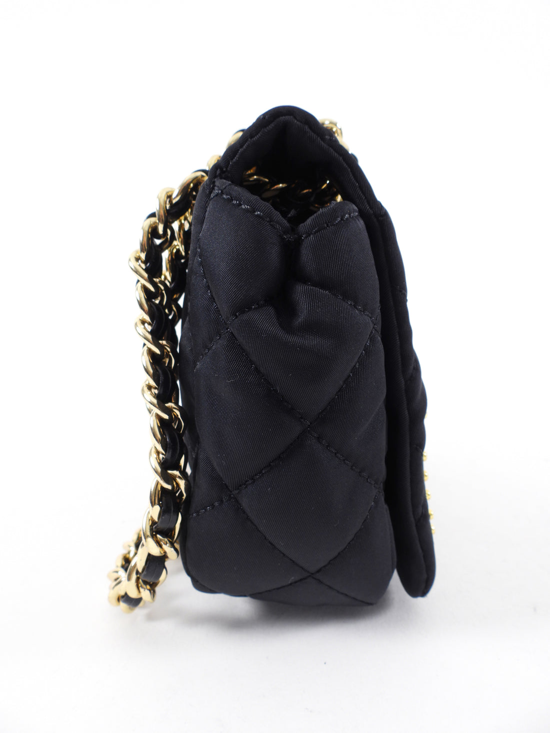 Moschino Black Nylon Logo Stud Chain Flap Bag