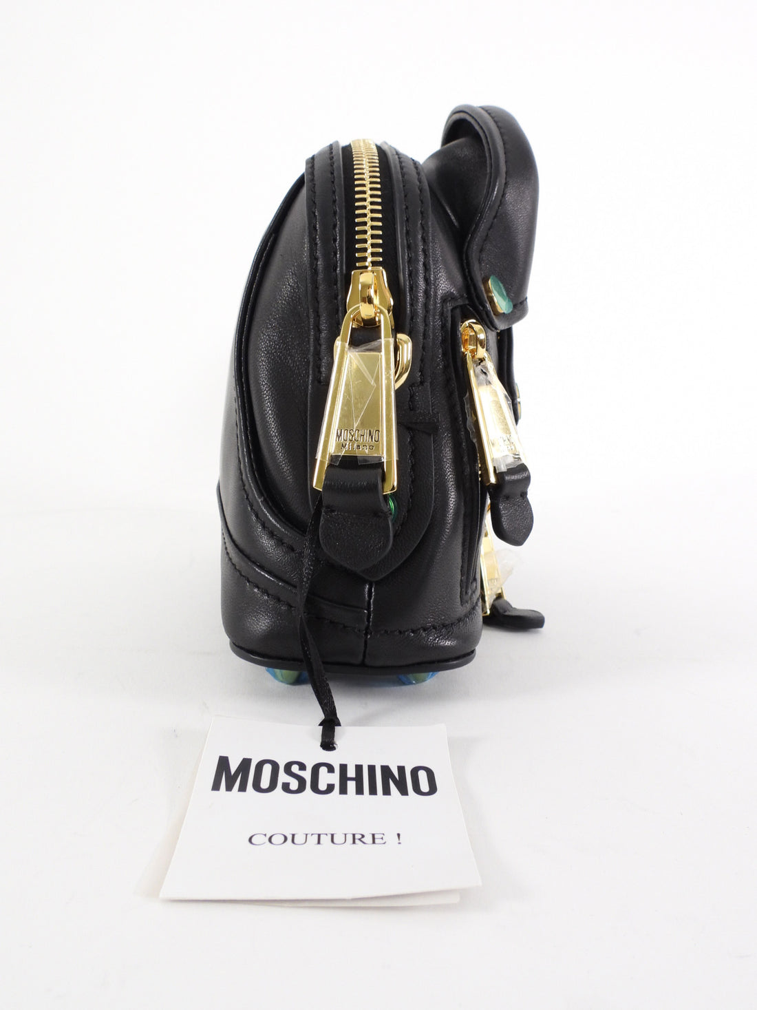 Moschino Couture Black Leather Biker Jacket Mini Chain Shoulder Bag