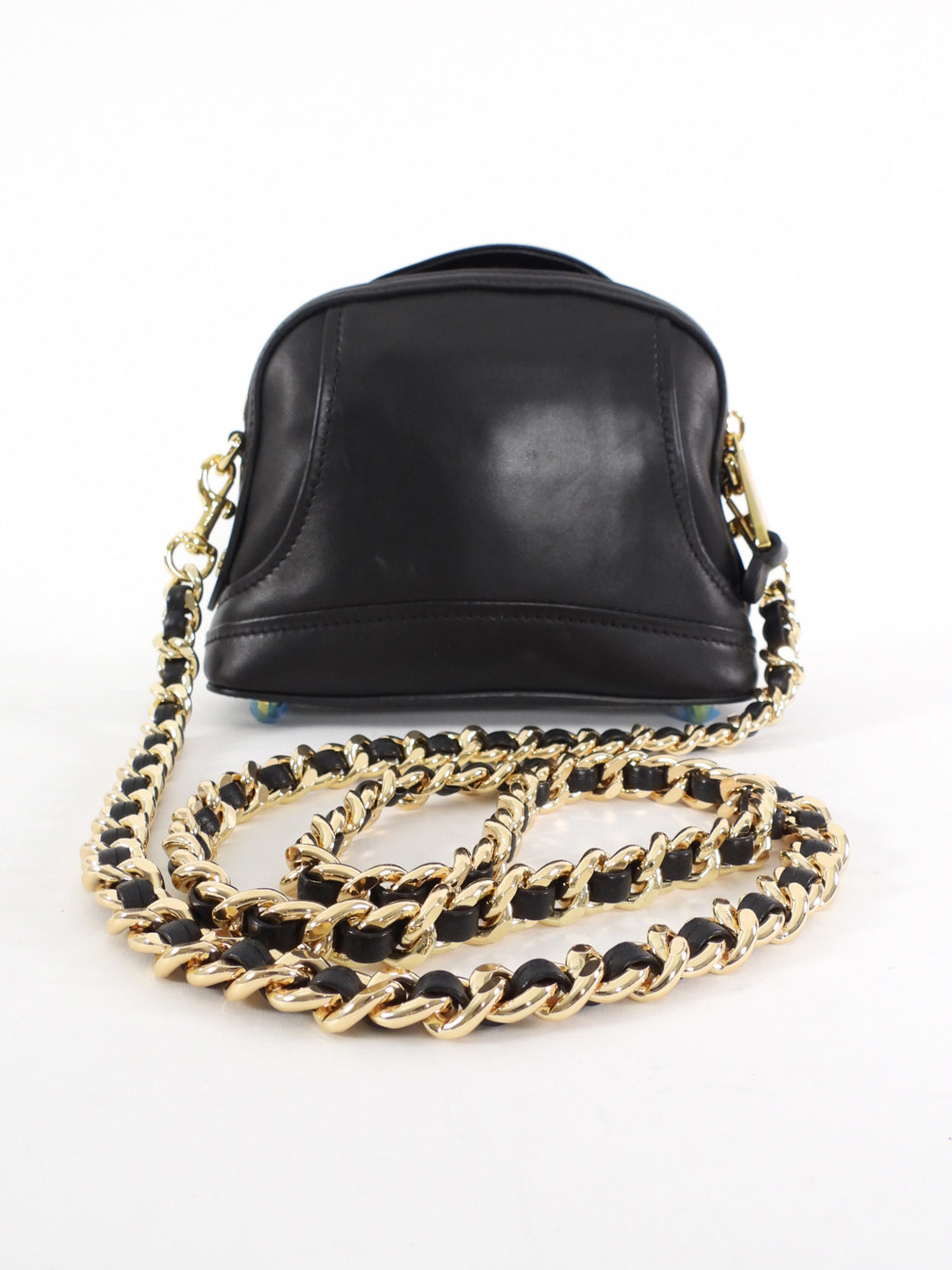 Moschino Couture Black Leather Biker Jacket Mini Chain Shoulder Bag