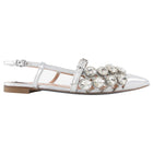 Moschino Couture 40th Anniversary Silver Leather Crystal Embellished Flats - 37