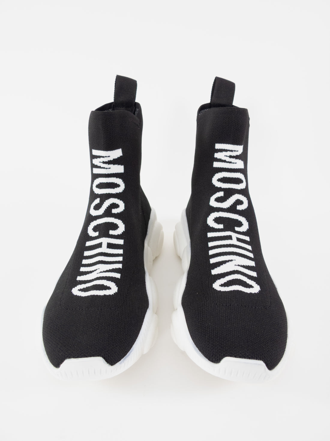 Moschino Couture Black and White Logo Teddy Sole High Top Sock Sneakers - 38