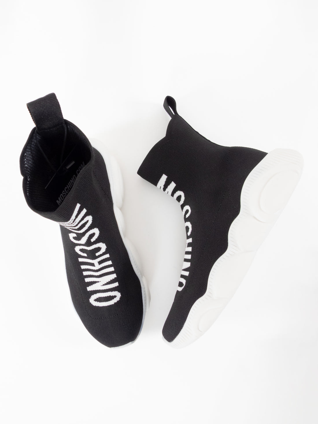 Moschino Couture Black and White Logo Teddy Sole High Top Sock Sneakers - 38
