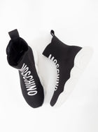 Moschino Couture Black and White Logo Teddy Sole High Top Sock Sneakers - 38