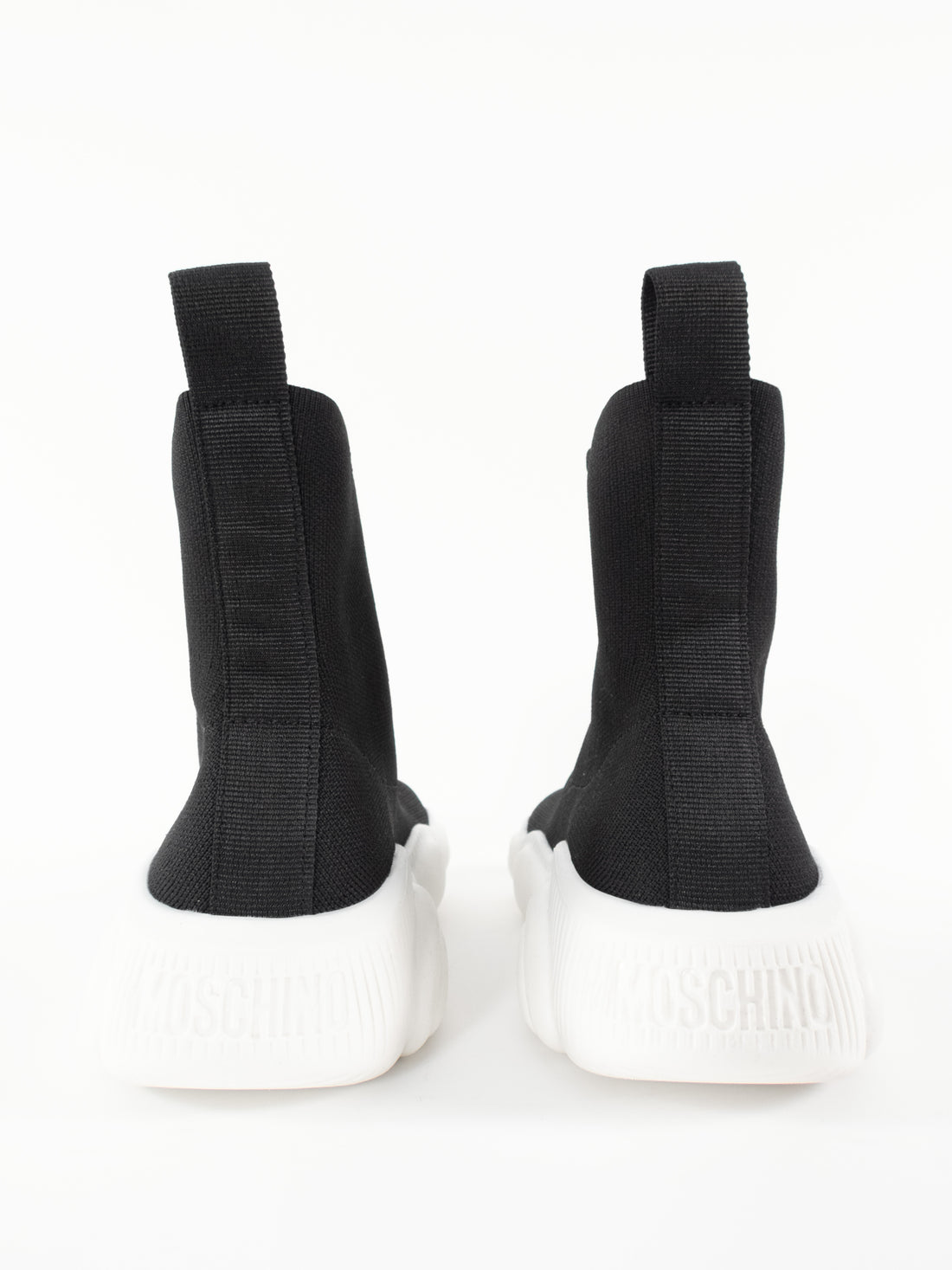 Moschino Couture Black and White Logo Teddy Sole High Top Sock Sneakers - 38