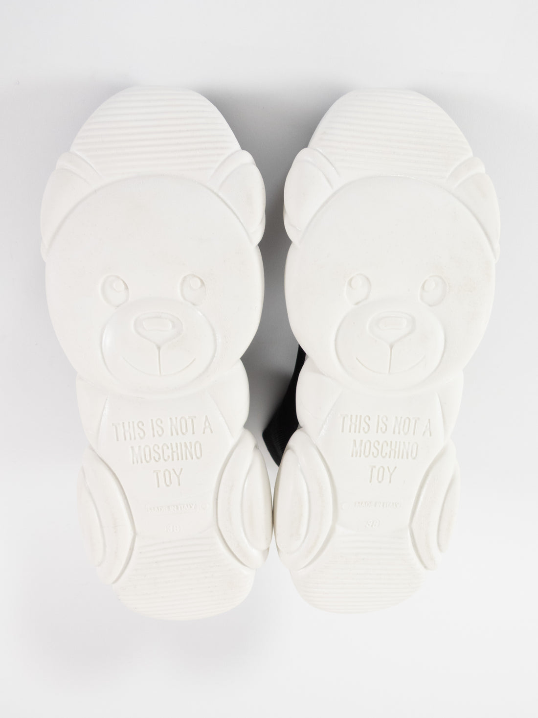 Moschino Couture Black and White Logo Teddy Sole High Top Sock Sneakers - 38
