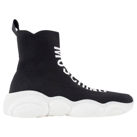 Moschino Couture Black and White Logo Teddy Sole High Top Sock Sneakers - 38