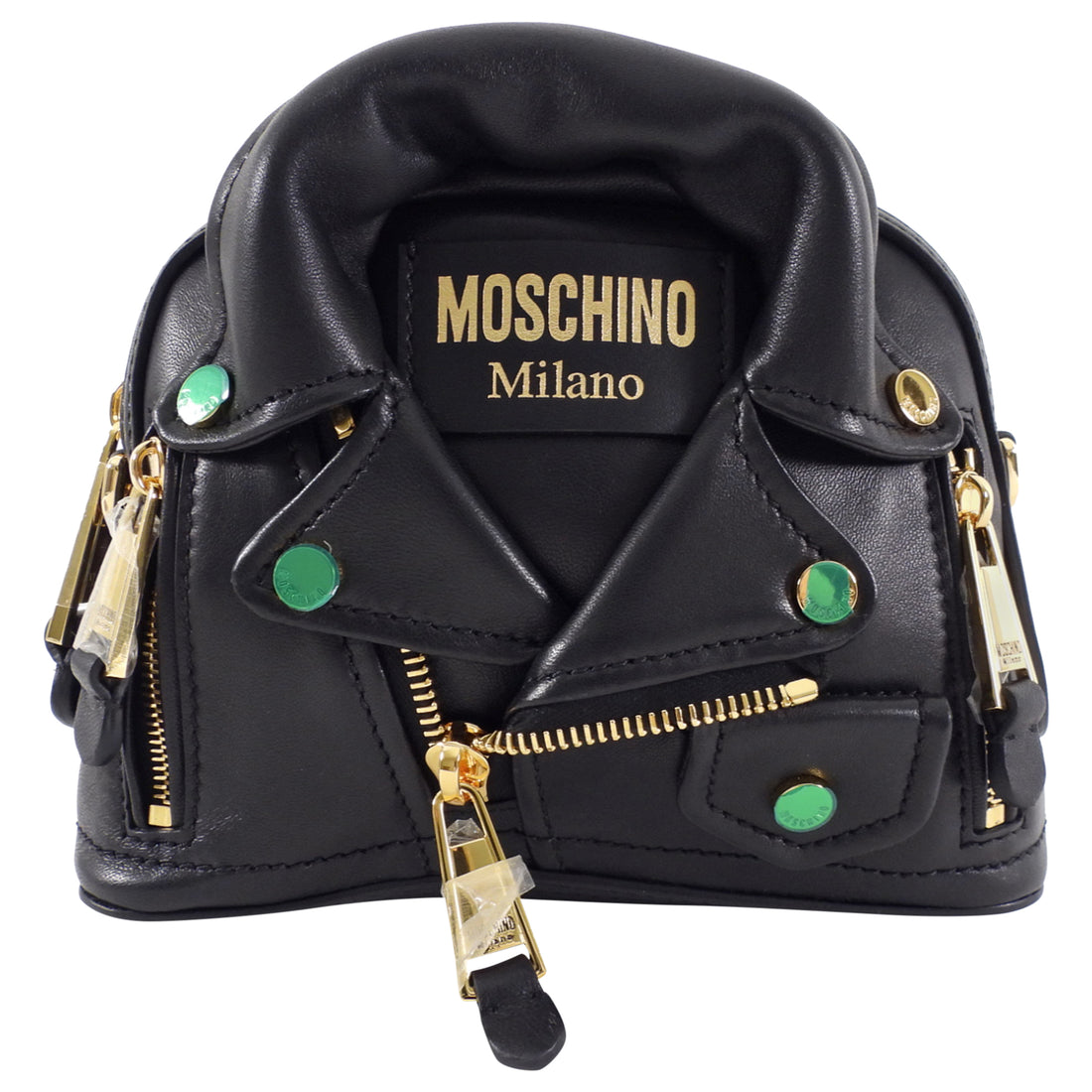 Moschino Couture Black Leather Biker Jacket Mini Chain Shoulder Bag