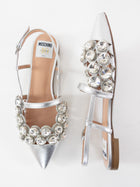 Moschino Couture 40th Anniversary Silver Leather Crystal Embellished Flats - 37