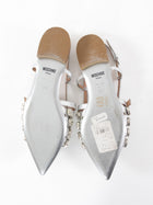 Moschino Couture 40th Anniversary Silver Leather Crystal Embellished Flats - 37