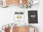 Moschino Couture 40th Anniversary Silver Leather Crystal Embellished Flats - 37