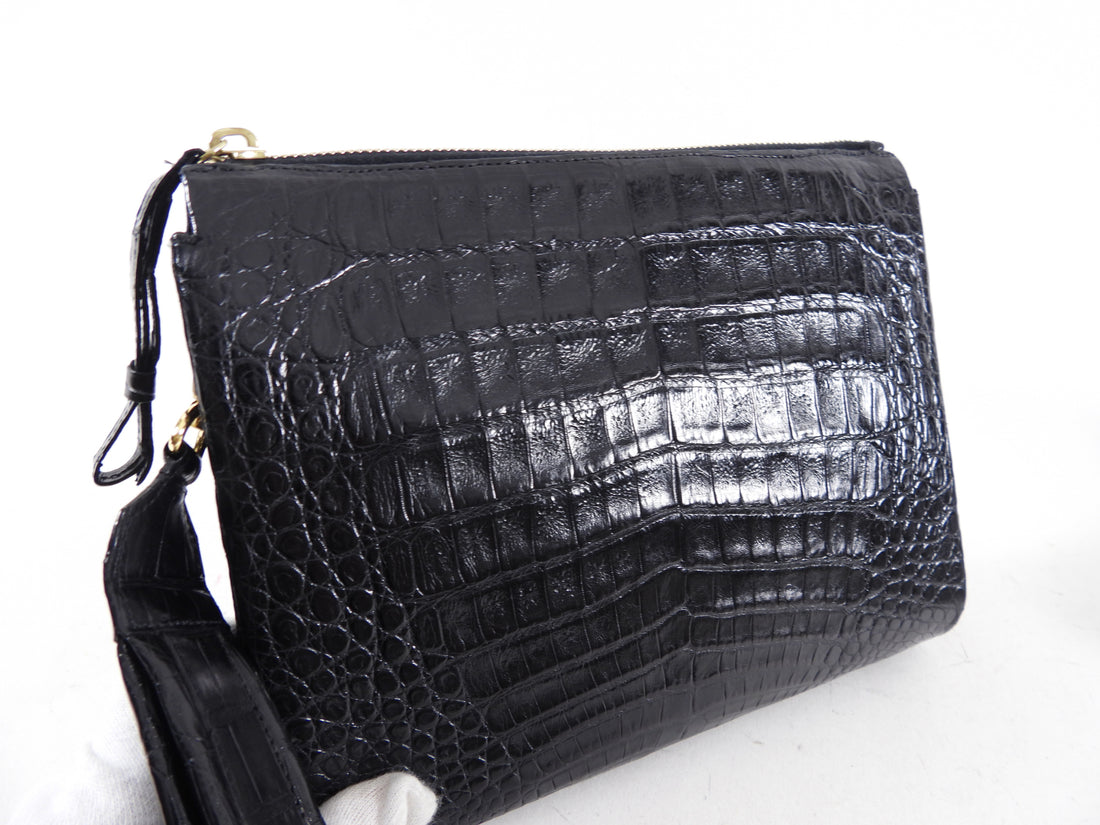 Nancy Gonzalez Black Crocodile Wristlet Bag