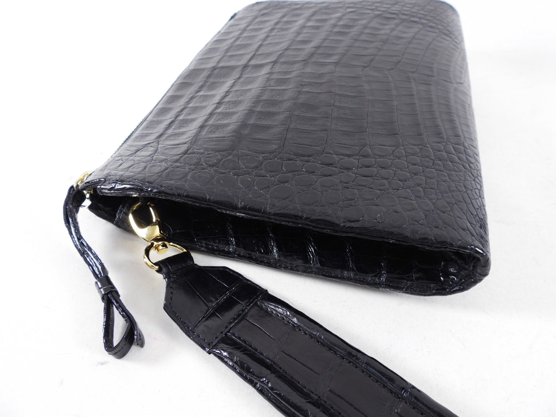 Nancy Gonzalez Black Crocodile Wristlet Bag