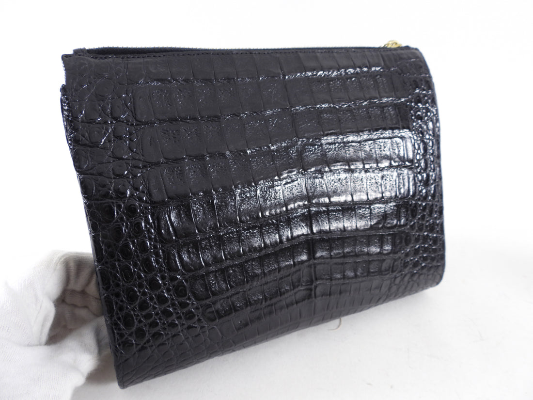 Nancy Gonzalez Black Crocodile Wristlet Bag