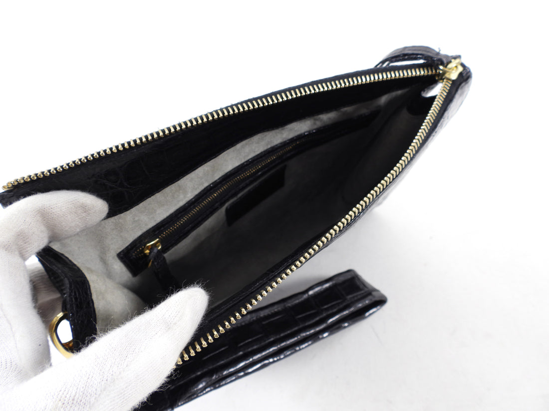 Nancy Gonzalez Black Crocodile Wristlet Bag