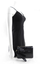 Nancy Gonzalez Black Crocodile Wristlet Bag