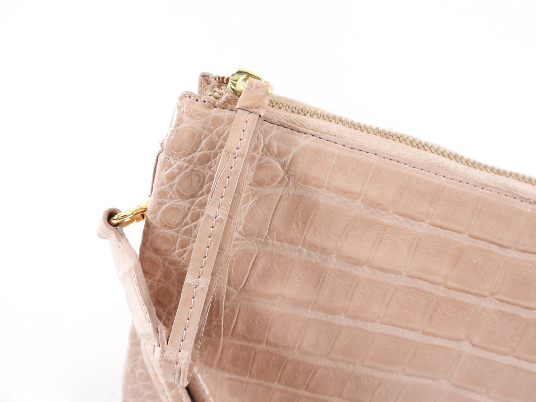 Nancy Gonzalez Nude Pink Crocodile Wristlet Bag