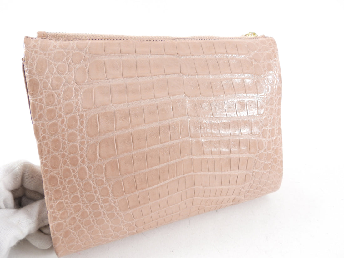 Nancy Gonzalez Nude Pink Crocodile Wristlet Bag