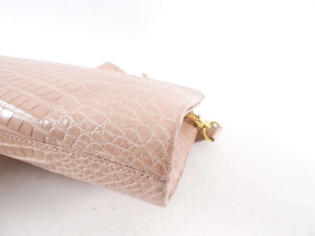 Nancy Gonzalez Nude Pink Crocodile Wristlet Bag