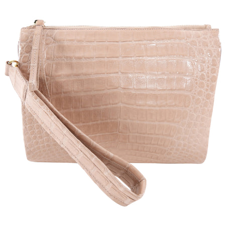 Nancy Gonzalez Nude Pink Crocodile Wristlet Bag