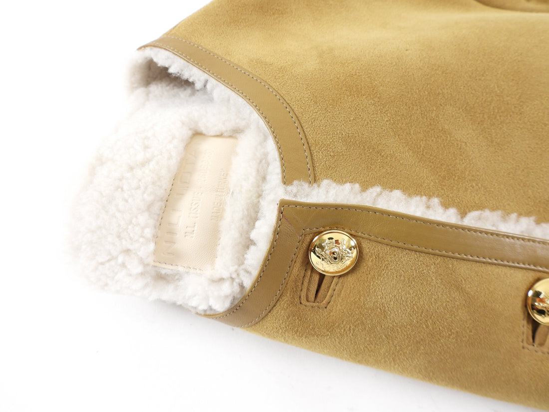 Nili Lotan Tan Shearling Zanie Jacket with Gold Buttons - S