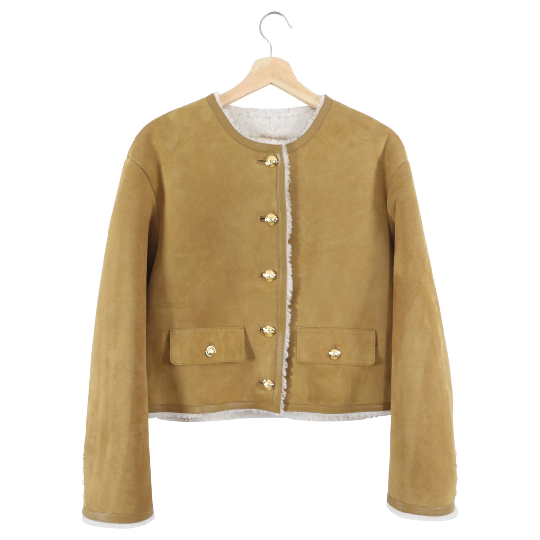 Nili Lotan Tan Shearling Zanie Jacket with Gold Buttons - S