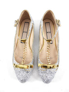 No. 21 Silver Glitter and Gold Chain T-Strap Mary Jane Flats - 39