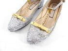 No. 21 Silver Glitter and Gold Chain T-Strap Mary Jane Flats - 39