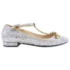 No. 21 Silver Glitter and Gold Chain T-Strap Mary Jane Flats - 39