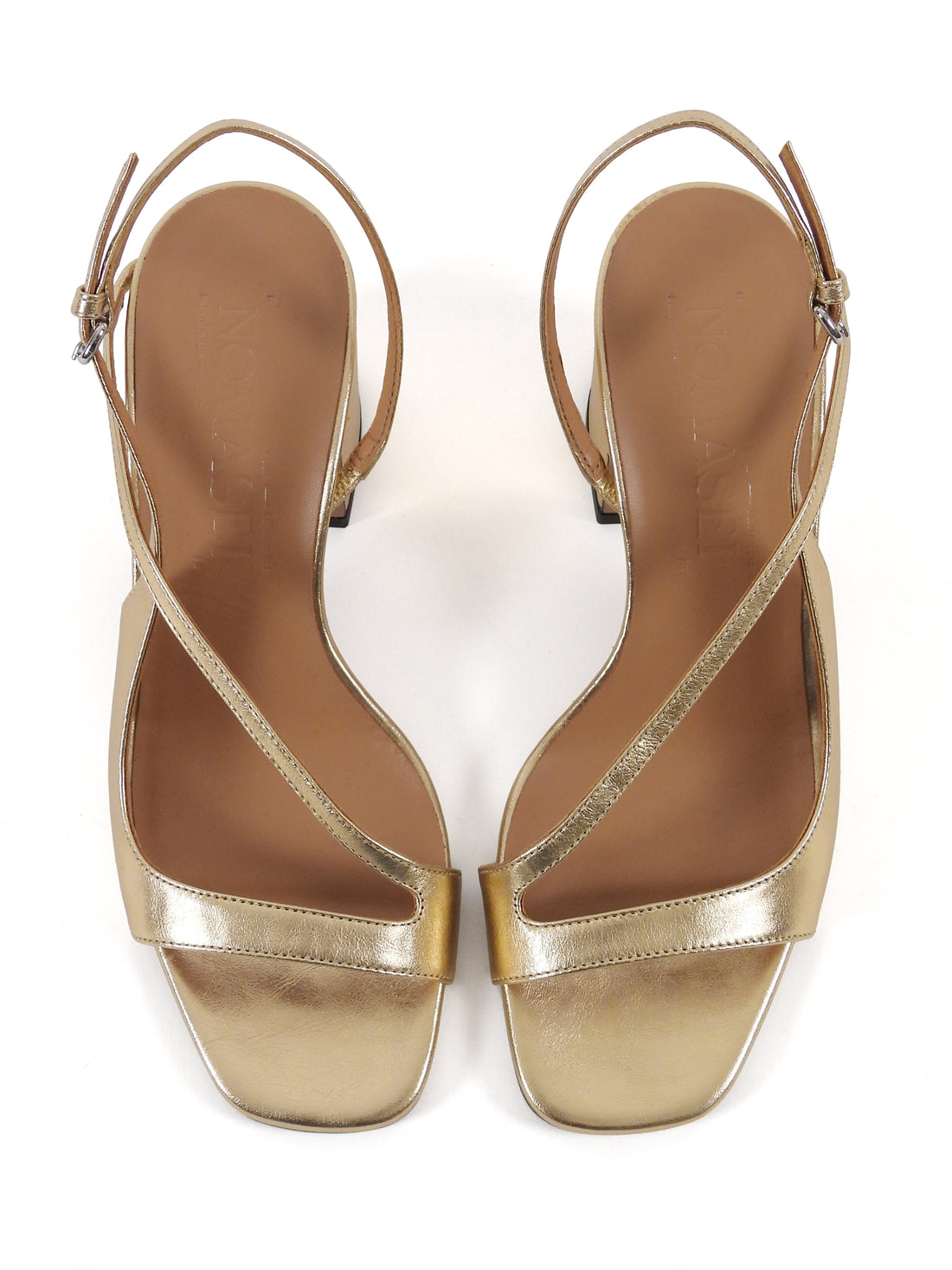 Nomasei Gold Metallic Block Heel Slingback Sandals - 37
