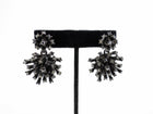 Oscar de la Renta Black Metal Crystal Starburst Drop Earrings