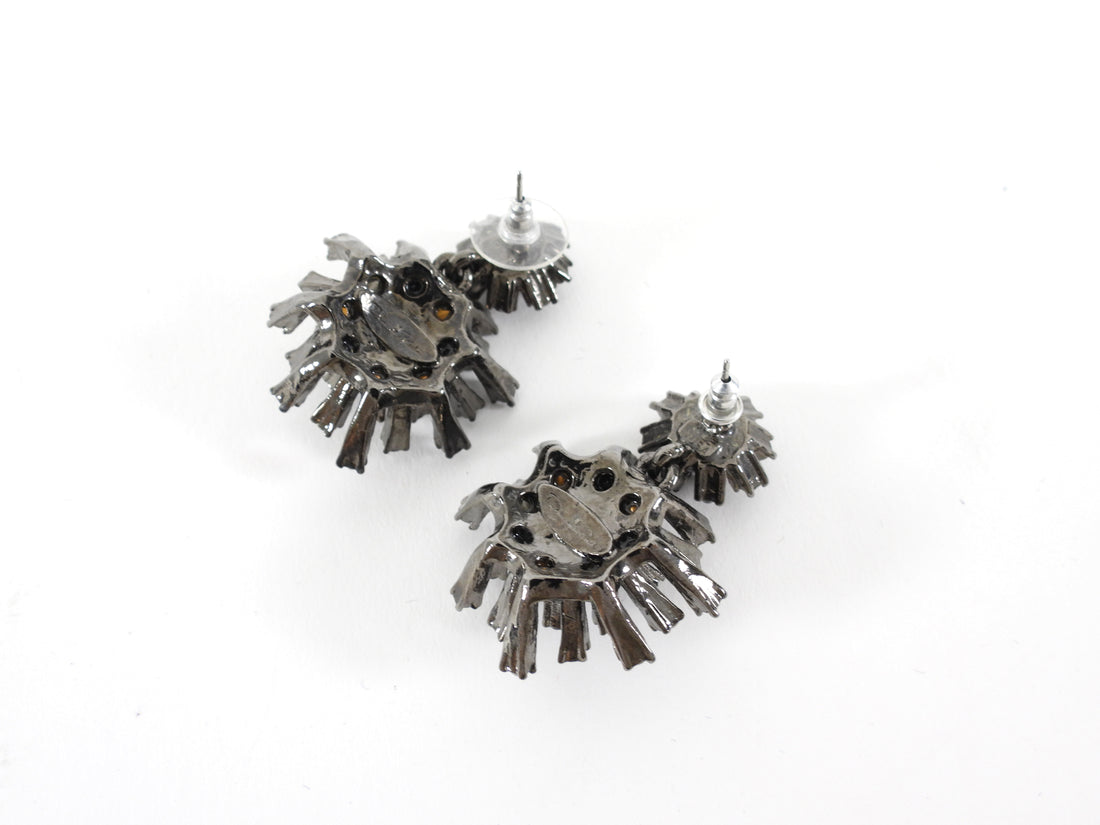 Oscar de la Renta Black Metal Crystal Starburst Drop Earrings