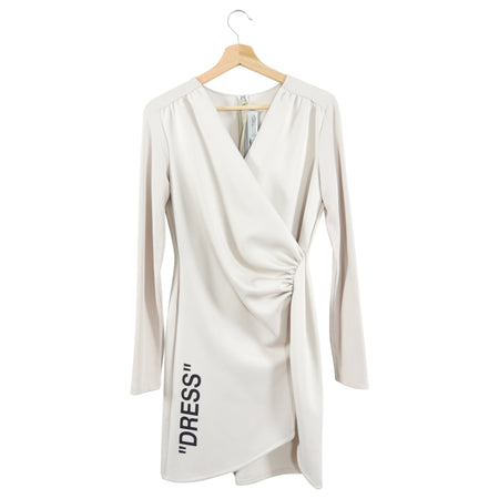 Off White Light Beige Jersey Wrap Dress with "Dress" Script - M (6/8)