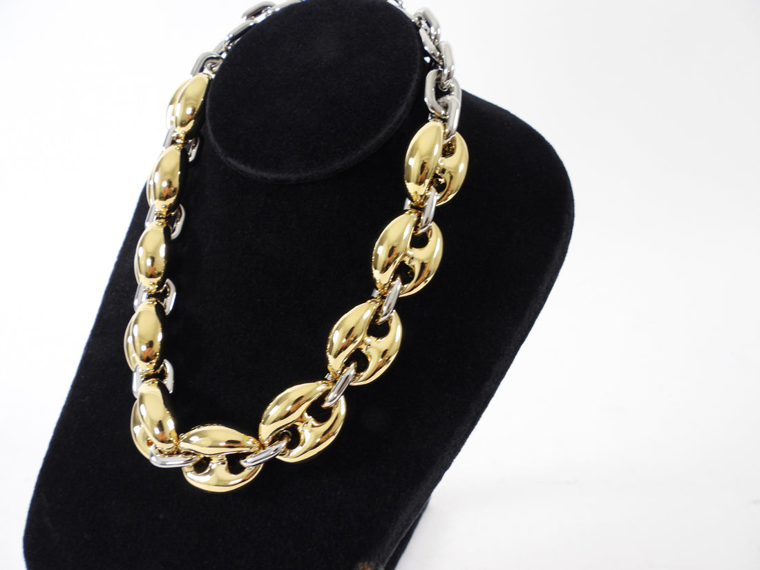 Paco Rabanne Two Tone Gold Silver Puff Link Necklace