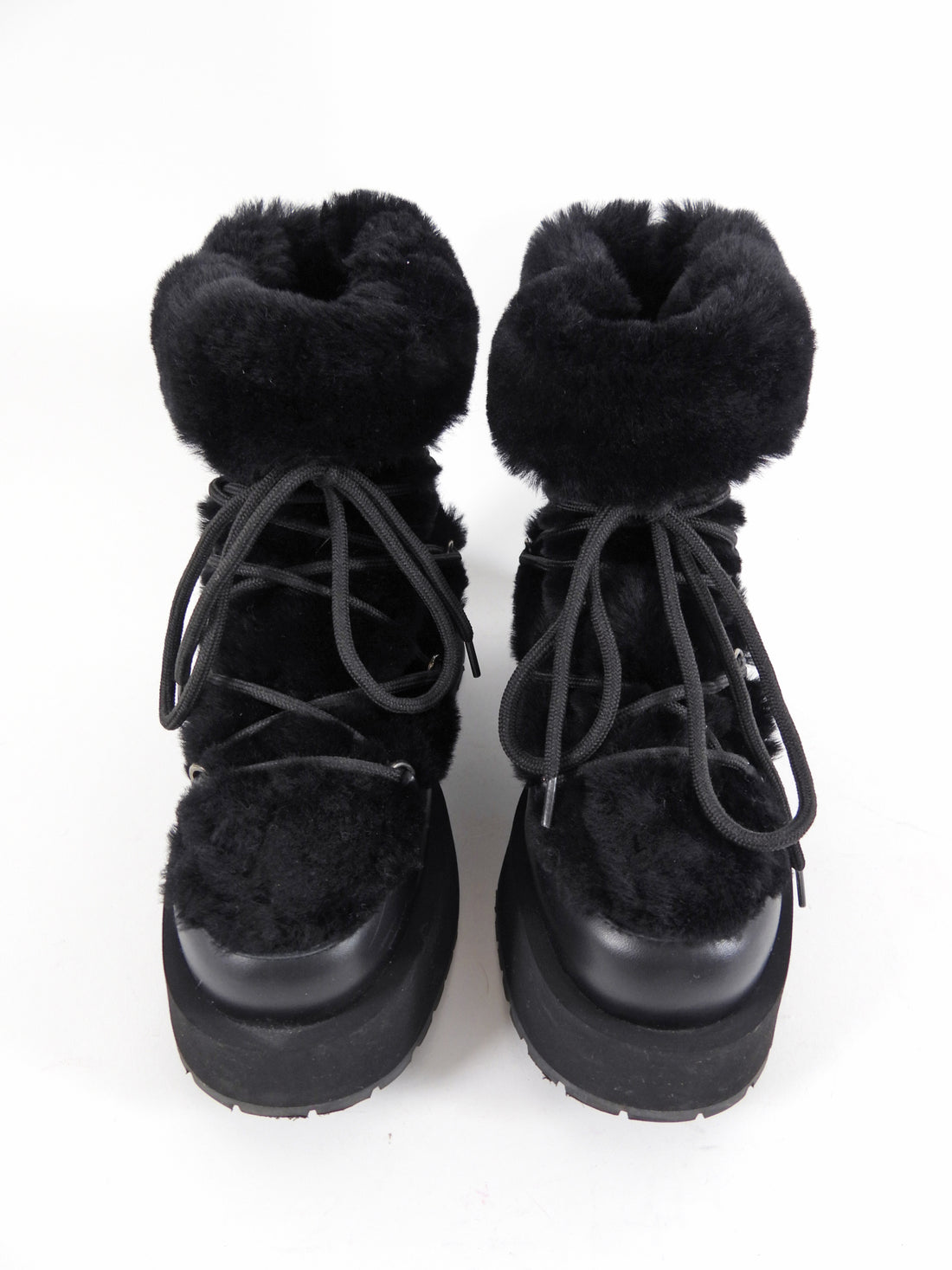 Paloma Barcelo Black Shearling Leather Platform Winter Boot - 37 / 7