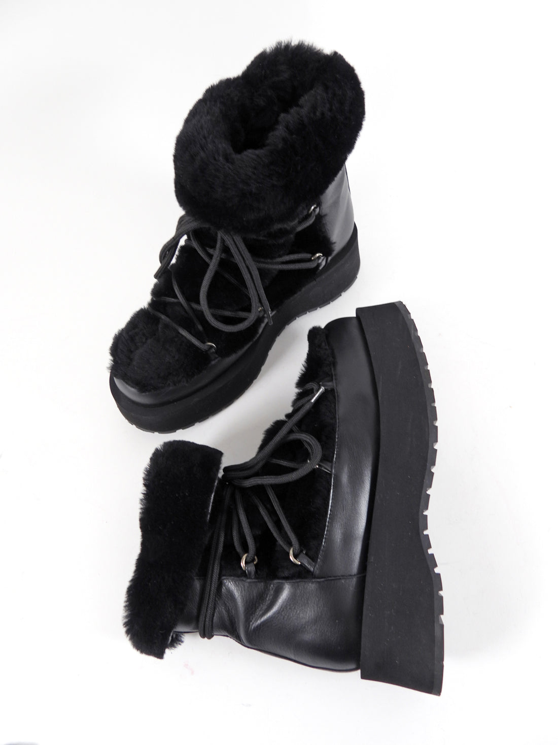 Paloma Barcelo Black Shearling Leather Platform Winter Boot - 37 / 7