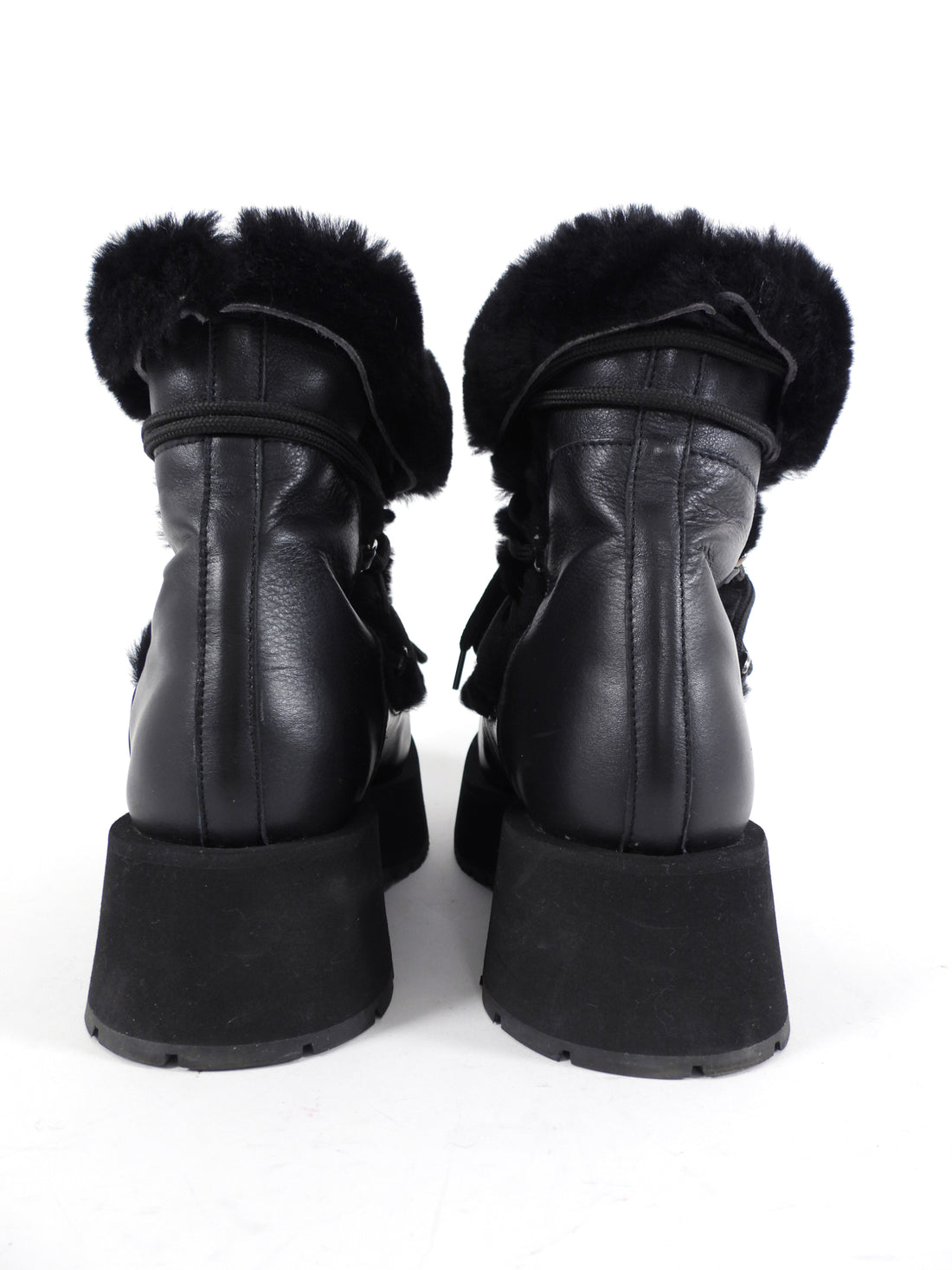 Paloma Barcelo Black Shearling Leather Platform Winter Boot - 37 / 7