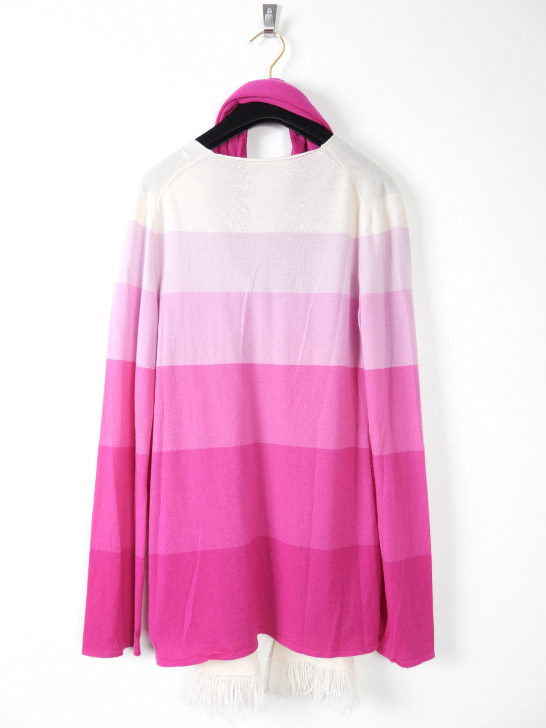 Chanel 05C Pink Cashmere Striped V Neck Sweater and Scarf Set