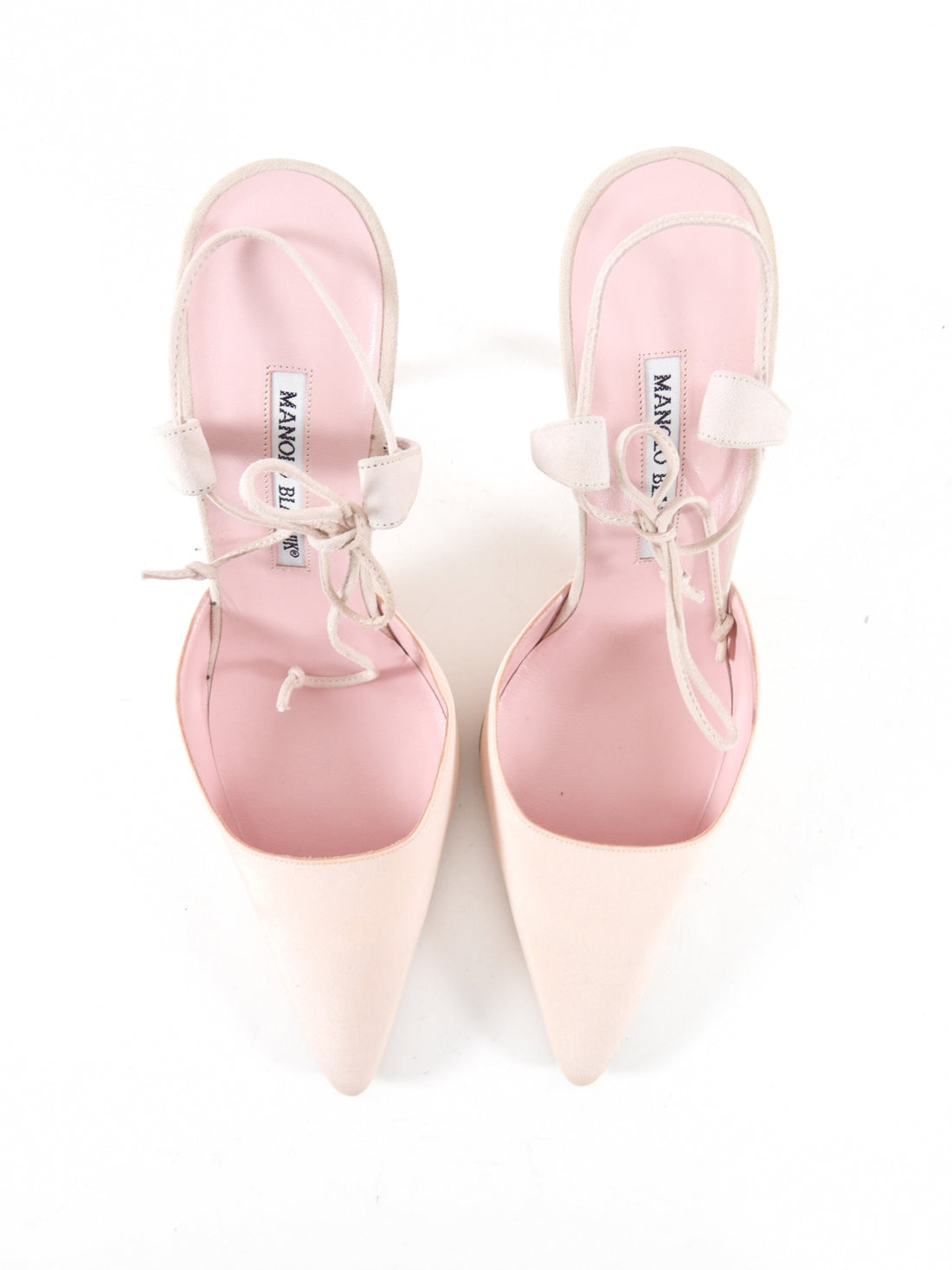 Manolo Blahnik Light Pink Fabric and Suede Heel Mules - 41
