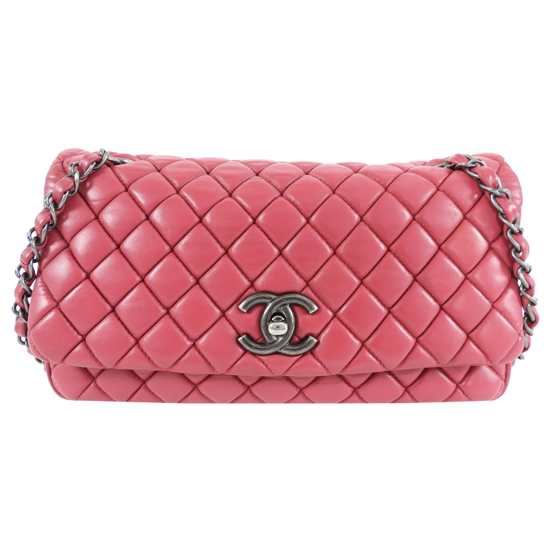 Chanel Fuchsia Pink Calfskin Bubble Quilt Medium Flap Bag