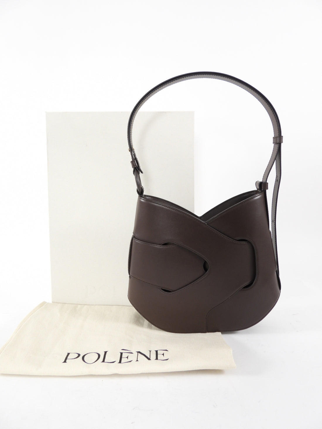 Polene Nodde Hobo Bag in Smooth Ebony Leather