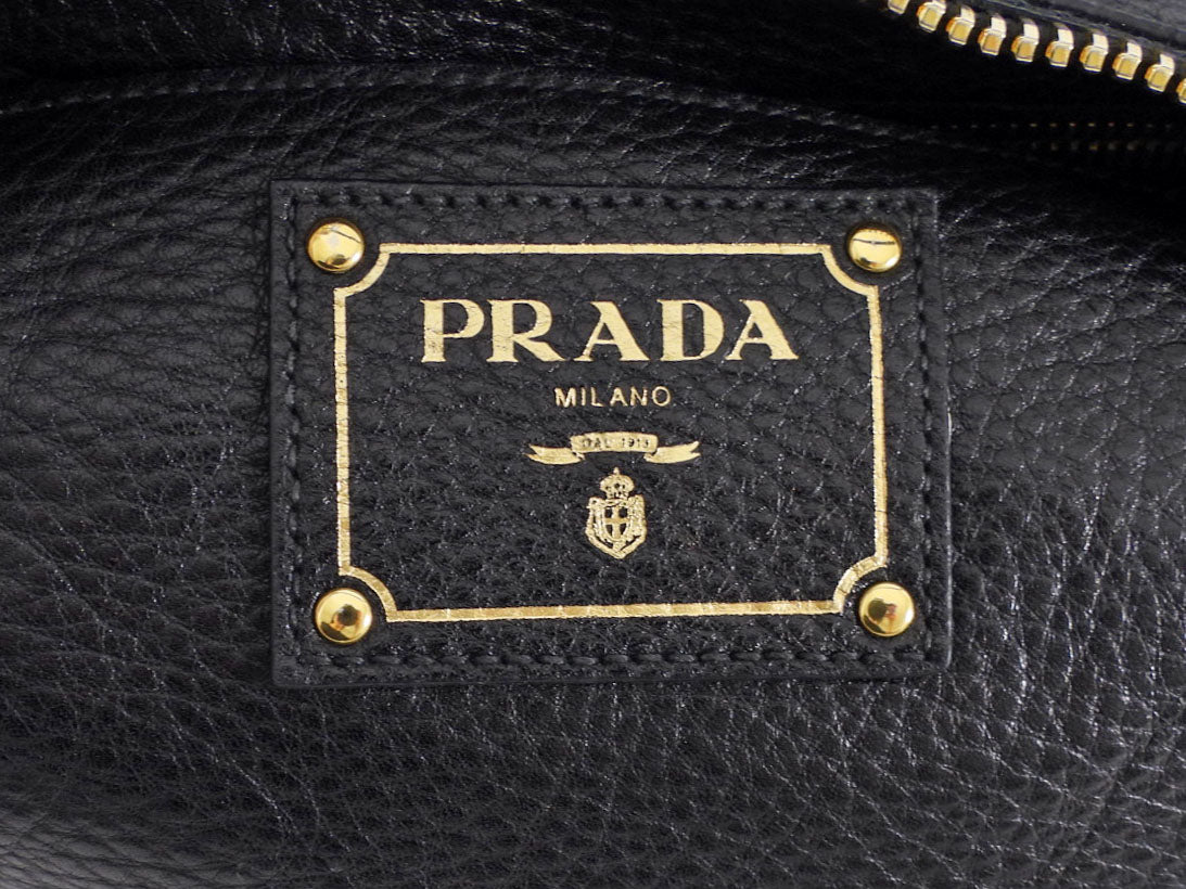 Prada Black Vitello Daino Leather Two Way Satchel Bag