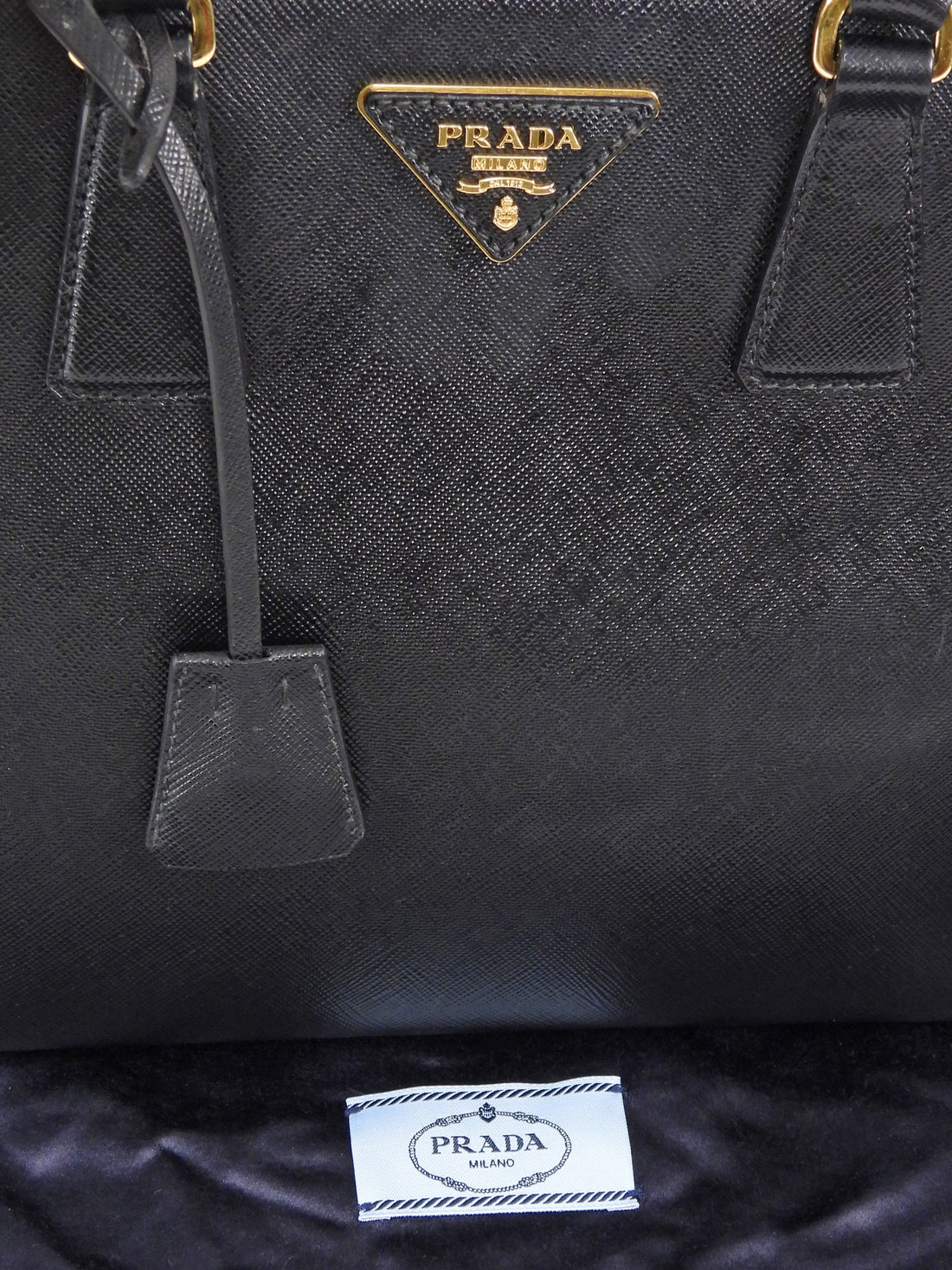 Prada Black Saffiano Top Handle Small Tote Bag
