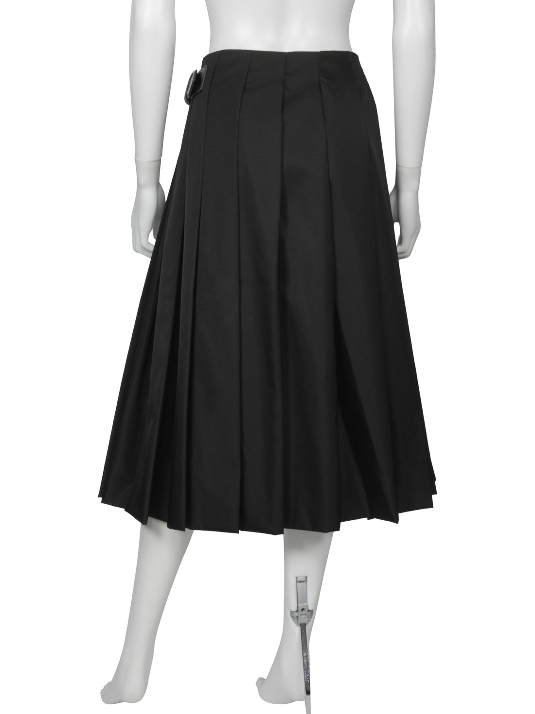 Prada Black ReNylon Pleated Buckle Midi Skirt - 38