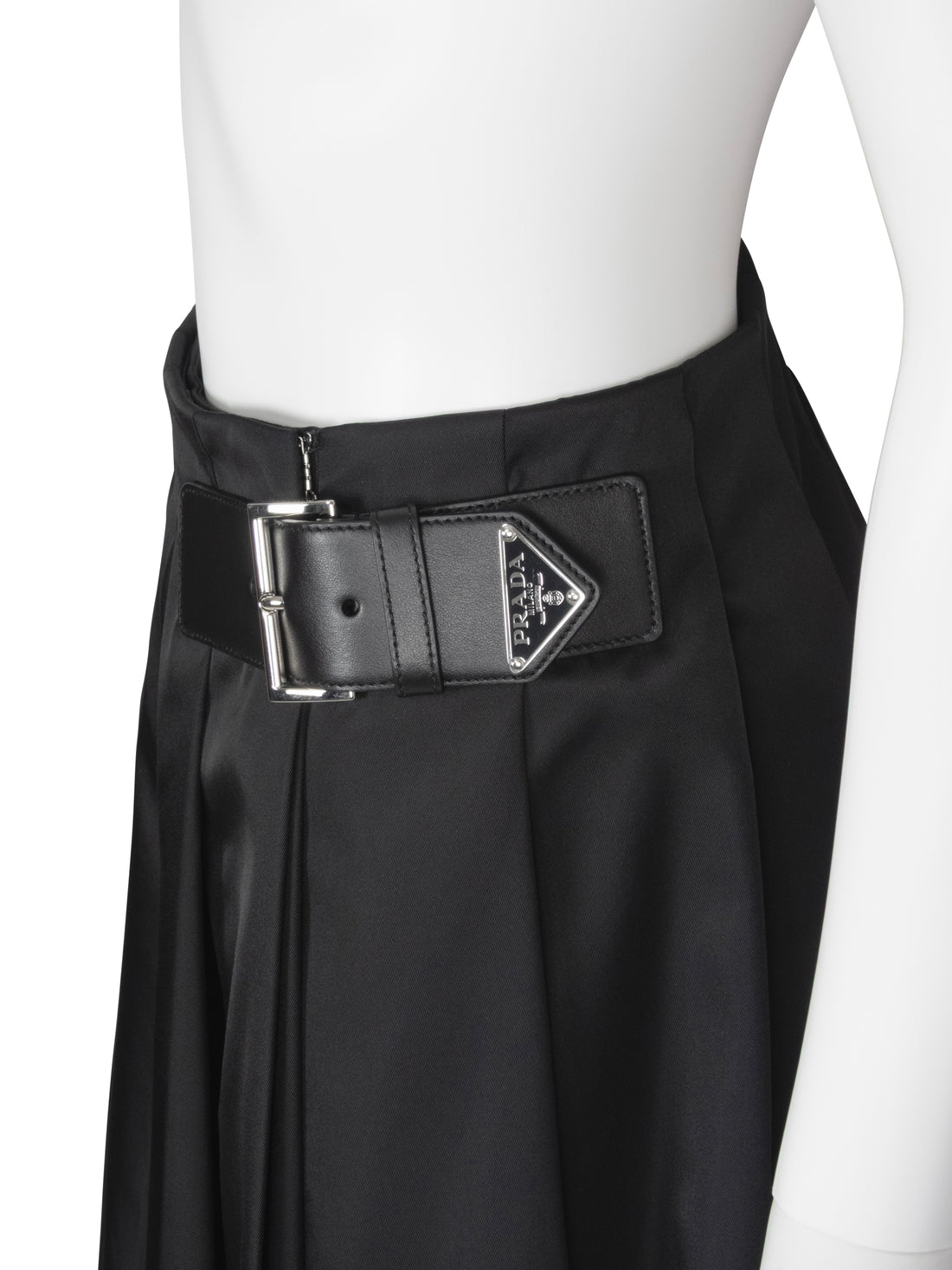 Prada Black ReNylon Pleated Buckle Midi Skirt - 38