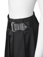 Prada Black ReNylon Pleated Buckle Midi Skirt - 38
