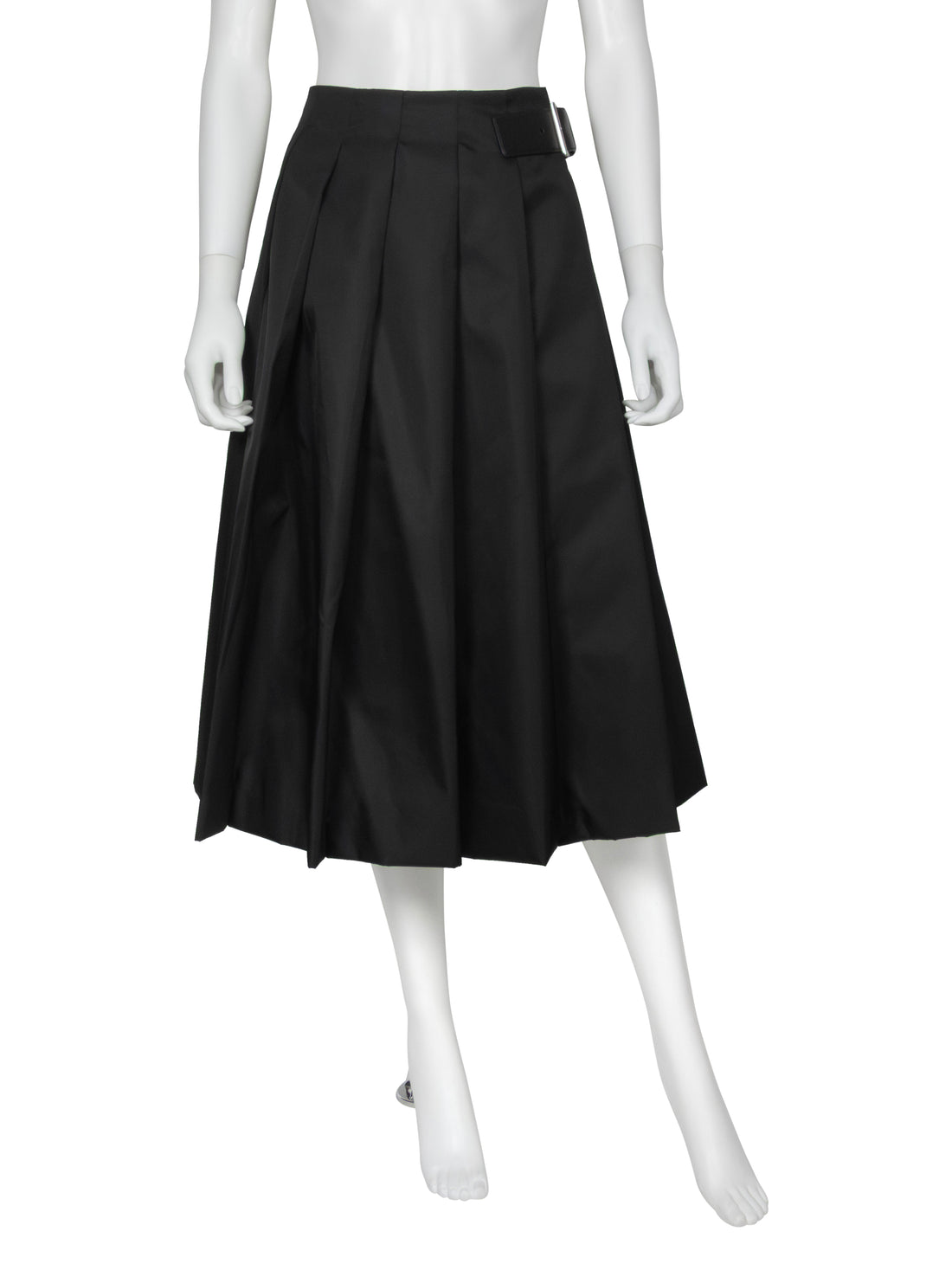 Prada Black ReNylon Pleated Buckle Midi Skirt - 38
